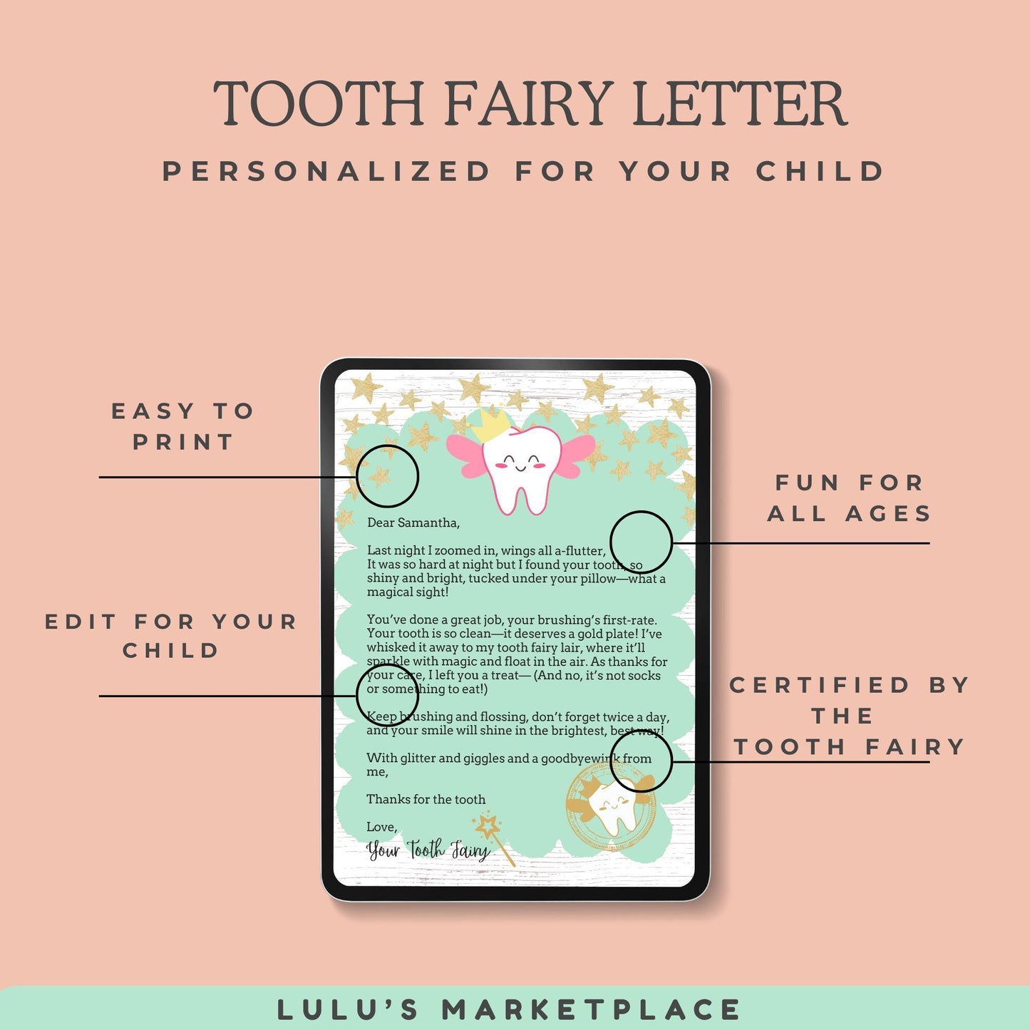 Tooth Fairy Letter Printable, Editable Tooth Fairy Note Canva Template, Tooth Fairy Printable, First Tooth Fairy Receipt, Digital Download