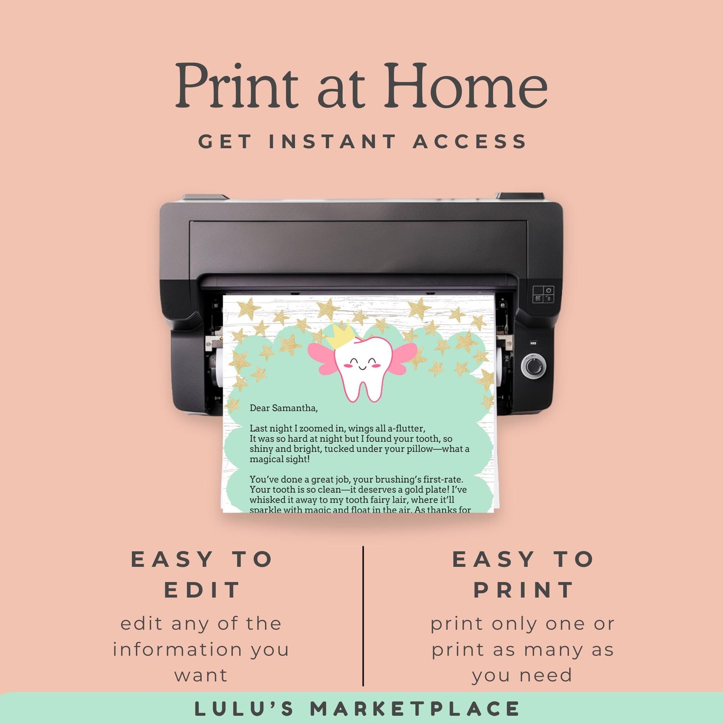 Tooth Fairy Letter Printable, Editable Tooth Fairy Note Canva Template, Tooth Fairy Printable, First Tooth Fairy Receipt, Digital Download