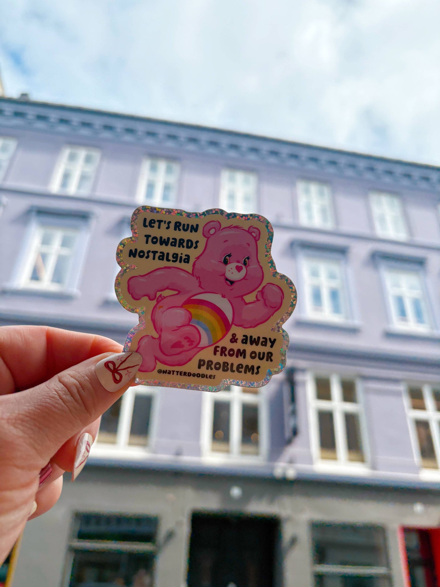 Let's Run Towards Nostalgia Funny Care Bear 1980s Sticker