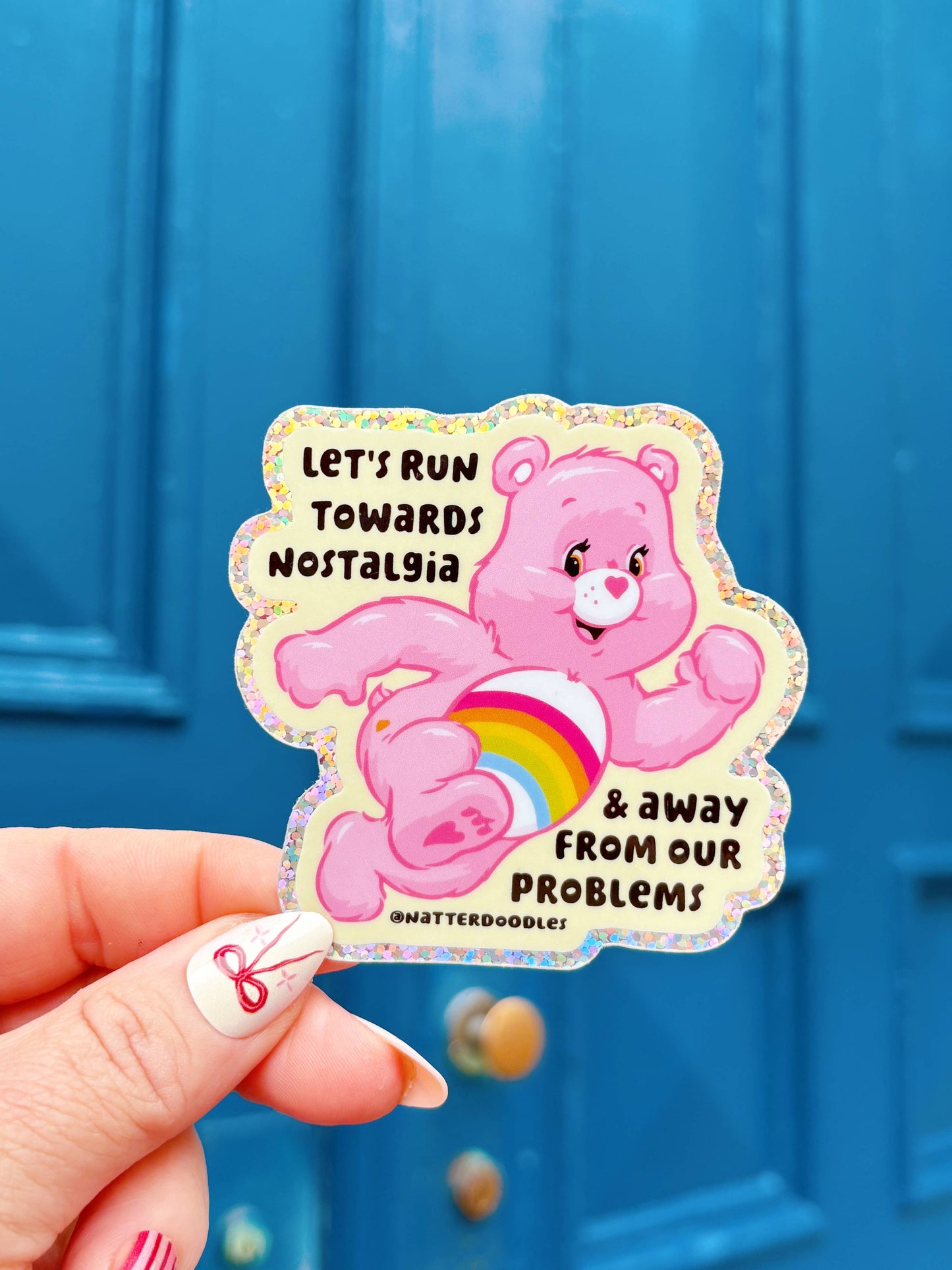 Let's Run Towards Nostalgia Funny Care Bear 1980s Sticker