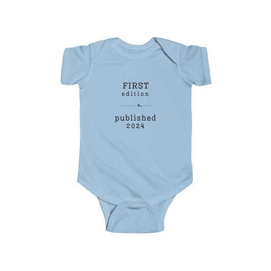 Baby Bodysuit First Edition 2024 or 2025 – Modern Neutral Outfit – Hand Printed Infant One Piece – Minimalist Baby Shower Gift