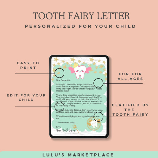 Tooth Fairy Letter Printable, Editable Tooth Fairy Note Canva Template, Tooth Fairy Printable, First Tooth Fairy Receipt, Digital Download