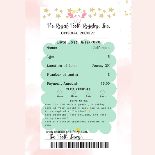 Editable Tooth Fairy Receipt & Certificate Printable | First Lost Tooth Letter for Kids | Realistic Tooth Fairy Template | Instant Download